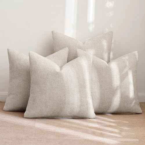 Image of MIULEE Pack of 4 Couch Throw Pillow Covers 24x24 Inch Cream Soft Decorative Chenille Pillow Covers Farmhouse Accent Cushion Covers for Boho Spring Home Decor Sofa Bedroom Living Room