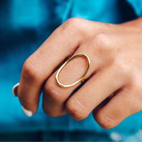 Gold Plated Cubic Zirconia Minimalist Oval-shaped Geometric Statement Ring Personalized Accessory Ideal for Women's Daily Casual Wear Party Holiday Anniversary Love Jewelry Gift