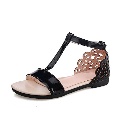 Flat Sandals Women Solid Color Summer Shoes Hollow Out Casual Shoes,Black,7