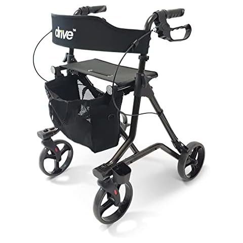 Drive Medical Rollator TORRO in Anthrazit für Indoor und Outdoor Nutzung I Stabile Gehhilfe mit Sitz und Rückenlehne I Cover