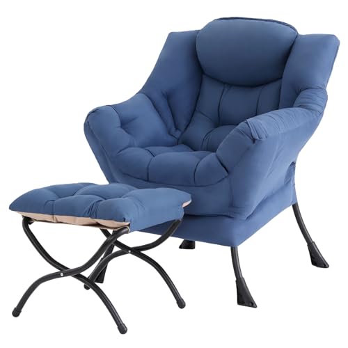Tiita Lazy Chair with Ottoman, Modern Large Accent Lounge Chair, Leisure Sofa Armchair with Ottoman, Reading Sofa with Footrest for Bedroom, Living Room, Dorm Rooms, Garden and Courtyard (Blue)
