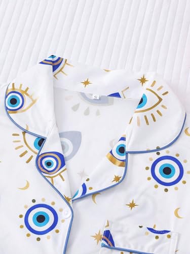 Women's 2 Piece Evil Eyes Print Pajama Sets Sleepwear Short Sleeve Nightwear Soft Pjs Lounge Sets3