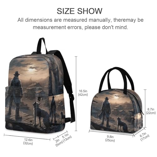Cowboy and Dog Print Backpack Set with Lunch Bag, Large Capacity Travel Backpacks and Lunch Box Insulated for Commute Hiking Picnic2
