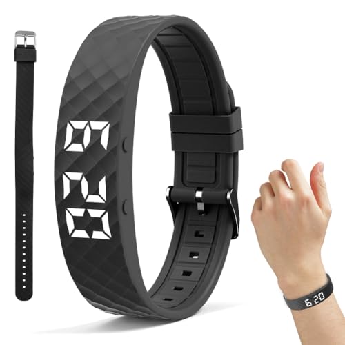 RANJIMA Reloj de alarma con vibración, pulsera despertador con vibración silenciosa, alarmas personales o recordatorios de píldora por día, hasta 8 alarmas personales (negro)