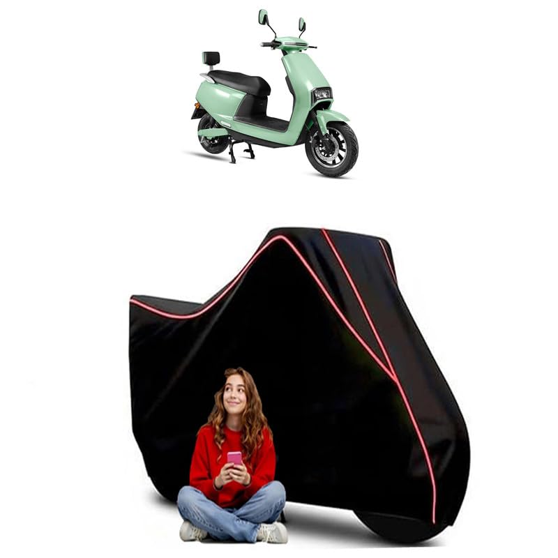 Image of Electric V2 Scooty Bike Cover Water Resistant Outdoor Use Universal Fit Scooters Motorcycles Heavy Duty UV Protection Dust Rain Scratch Resistant Elastic Bottom Black Blue Piping