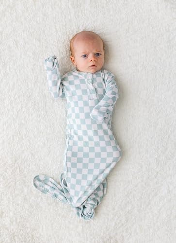 Checkered Knotted Gown Baby Newborn, Viscose derived from Bamboo, Infant Sleeper with Mittens, Baby Girl, Baby Boy3