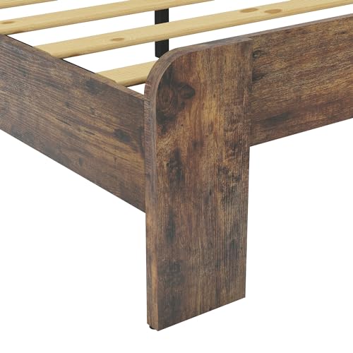 Image of Bellemave Rustic Vintage Queen Size Bed Frame with Bookshelves,Storage Headboard and Charging Station,Wooden Platform Bed Frame Queen Size with LED Lights and Wood Slats,Easy Assembly,Dark Brown
