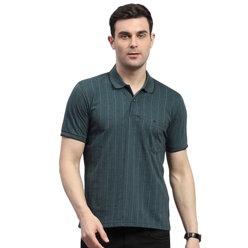 Image of Monte Carlo Mens Striped Polo Collar Half Sleeve Cotton Blend Casual T-Shirt (224064179)