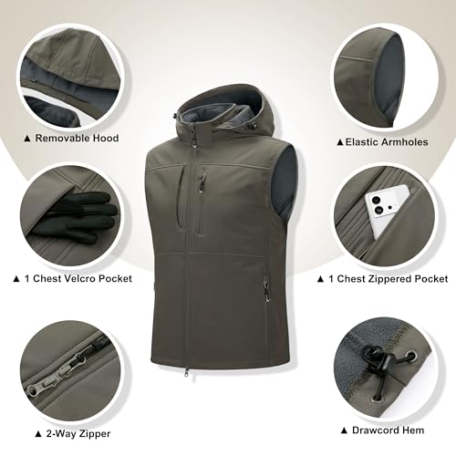 Image of 33,000ft Men's Lightweight Softshell Vest Hooded Outerwear Zip Up Fleece Lined Windproof Sleeveless Jacket for Golf Running
