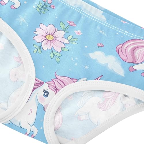 Wusikd Cute Unicorns Girls' Underwear Cotton Flowers Blue Girls Briefs Soft Toddler Underwear 2T4
