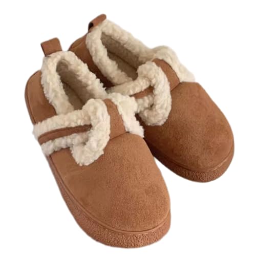 Winter Warm Fleece-Lined Flat Heel Ankle Booties for Women, Anti-Slip Fashion Fuzzy Plush Slipper Shoes