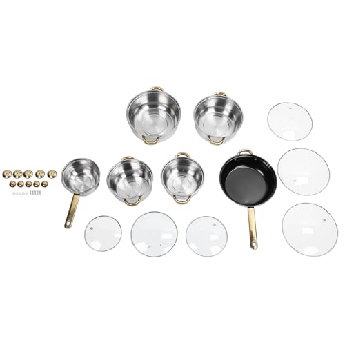 Qcwwy Juego de utensilios de cocina, juego de utensilios de cocina de acero inoxidable para el hogar, cacerolas, cacerolas, cacerolas, juego de vidrio con potente conductividad térmica para el hogar,
