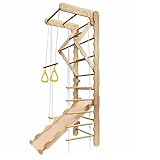MulinsonFly 5-in-1 Wooden Indoor Jungle Gym for Kids, Wall-Mounted Swedish Ladder with Pull-Up Bar, Rings, Swing, and Slide – Montessori-Inspired Kids Playset for Fun & Development, Ages 3-8