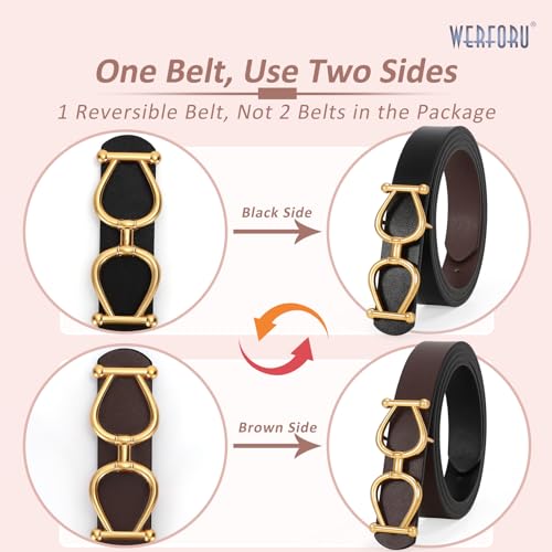 WERFORU Women Reversible Leather Belt for Women, Two-in-One Women Gold Buckle Leather Belt for Jeans Dress,Black/Coffee, 47.2 Inches Length,Fit Waist Size 36 Inches-40 Inches3
