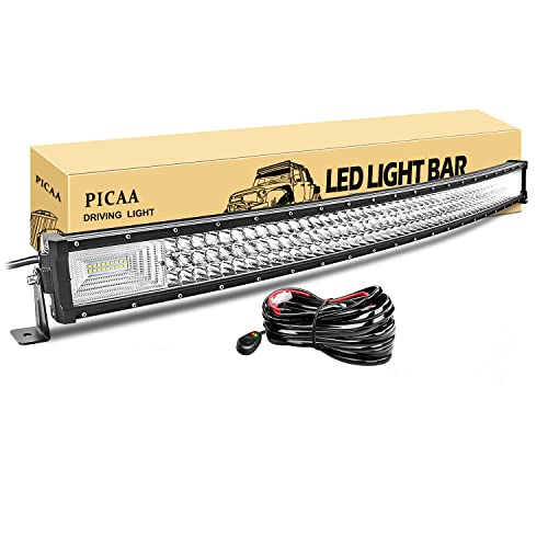 PICAA LED Barre Lumineuse 7D Triple Rangée Incurvé 42pouces 104cm 540W Rampe a LED Barre de LED avec de cablage Faisceau de Spot D'inondation 12V 24V Hors...