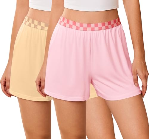 Image of Ekouaer Womens 2 Pack Pajama Shorts 2026 Comfy Elastic Waist Sleep Shorts Bamboo Viscose Soft Pj Bottoms with Pockets