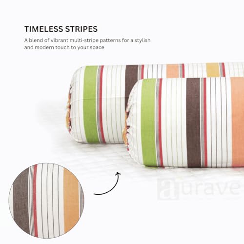 Image of AURAVE Cotton 144 TC Printed Bolster Cover with Drawstring Closure, Set of 2, Soft Breathable Durable Machine Washable for Sofa Bed & Home Decor, 15 inchx30 inch, Multi | Cover Only