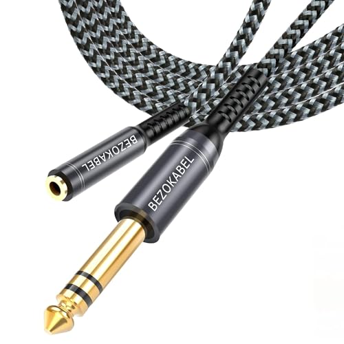 BEZOKABEL 3.5mm/1/4 Adapter & 4Ft TRS Stereo Cord - 6.35mm to 3.5mm for Amplifiers, Guitar Amp, Piano & Home Theater