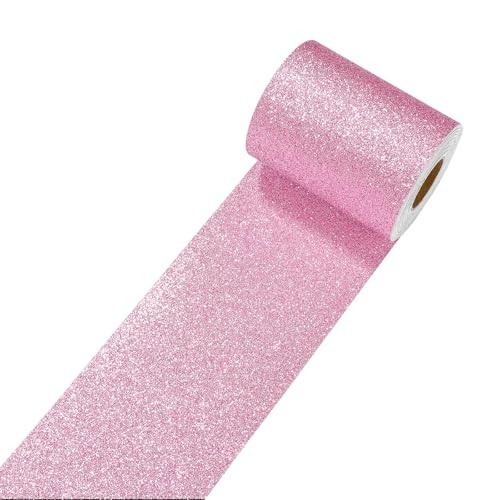 Decotalk Rosa Borde Del Papel Pintado Pared Dormitorio de Niña Purpurina 10X600cm Cenefas Adhesivas para Cocina Baño Purpurina Decorativas Sala Infantil Borde de Papel Tapiz Autoadhesivo Salón Rosa