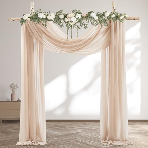 Image of 30 inch x 20Ft Wedding Arch Draping Fabric, 2 Panels Dark Champagne Sheer Curtain Drapes Extra Wide & Long Backdrop Curtains for Wedding Arch Ceremony Birthday Party Decorations