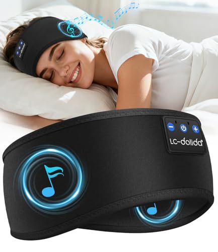LC-dolida Bandeau Écouteurs de Sommeil Bluetooth V5.4, Casque Audio Bandeau sans Fil, Bandeau Audio Sommeil de 15 Heures de Lecture, Bandeau de Sommeil Léger...