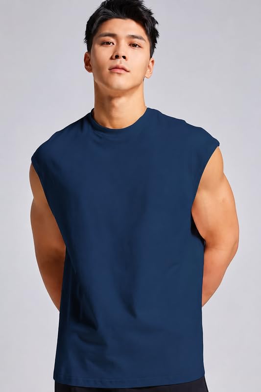 Image of Men Solid Sleeveless T-Shirt with Crew Neck for Gym, Sports and Casual Wear