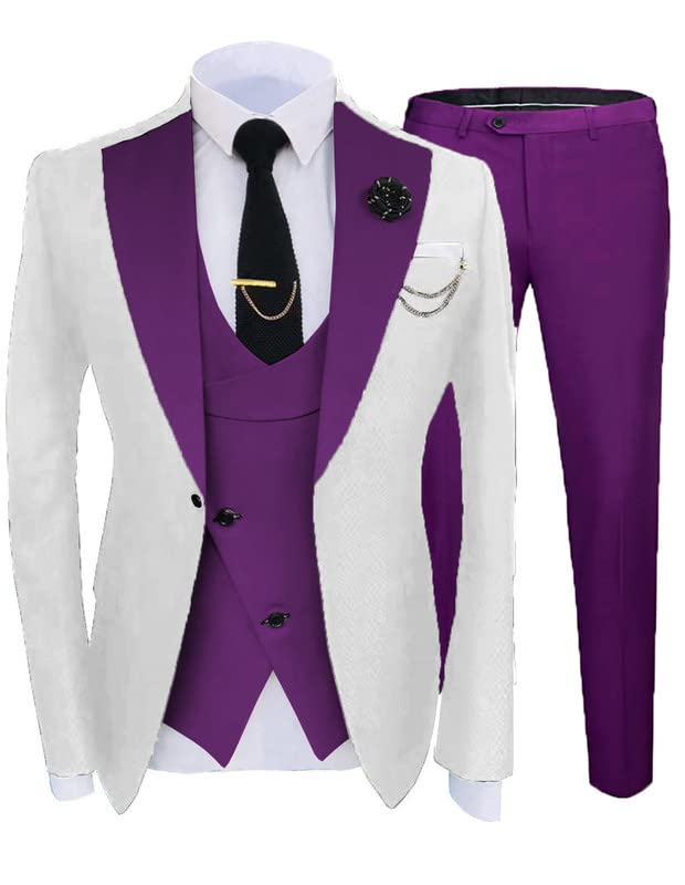 SetwellFashion and Elegant 3 Piece Suit Men Slim Fit Big and Tall Men's Tuxedos for Prom Wedding Party Tux JXZ039