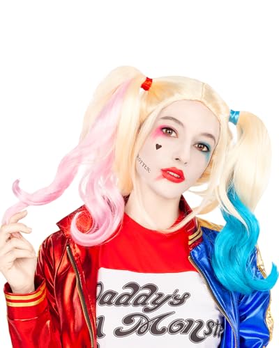 Funidelia Peluca Oficial de Harley Quinn - Escuadrón Suicida para mujer. Accesorios de disfraces para adultos para fiestas, Carnaval y Halloween
