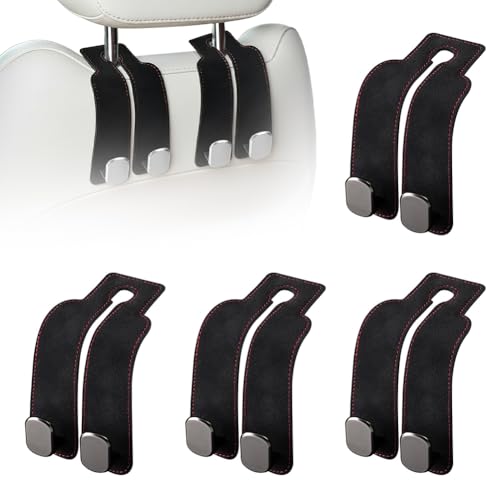 Image of Headrest Hooks for Car, Twinhook Car Seat Hooks for Headrest (Black 4Pcs) | Leather Car Purse Holder Hooks for Purses and Bags, Universal Car Headrest Hangers Seat Back Organizer for Travel