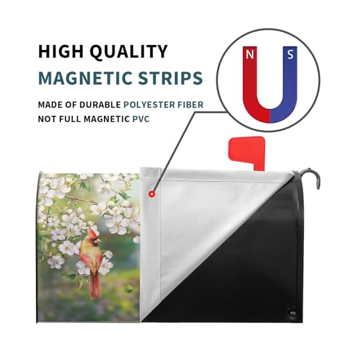 Image of Spring Birds Floral Magnetic Mailbox Cover Colorful Summer Birdhouse White Flowers Mailbox Wrap Post Cover Standard Size 21x18 Inch for Garden Yard Outdoor Outside Seasonal Decor