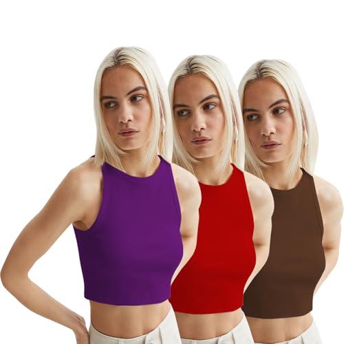Image of KERI PERRY Tops for Women Crop Top for Women's Tank Activewear Tee Sports Western Casual Cotton Camisole Pack of 3 Combo