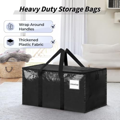 Image of 16 Pack Extra Large Heavy Duty Moving Bags, Black Storage Bins with Lids, Reinforced Handles & Heavy-Duty Zippers Moving Boxes Storage Bags Totes for Clothes Packing, Dorms, College Supplies, Black