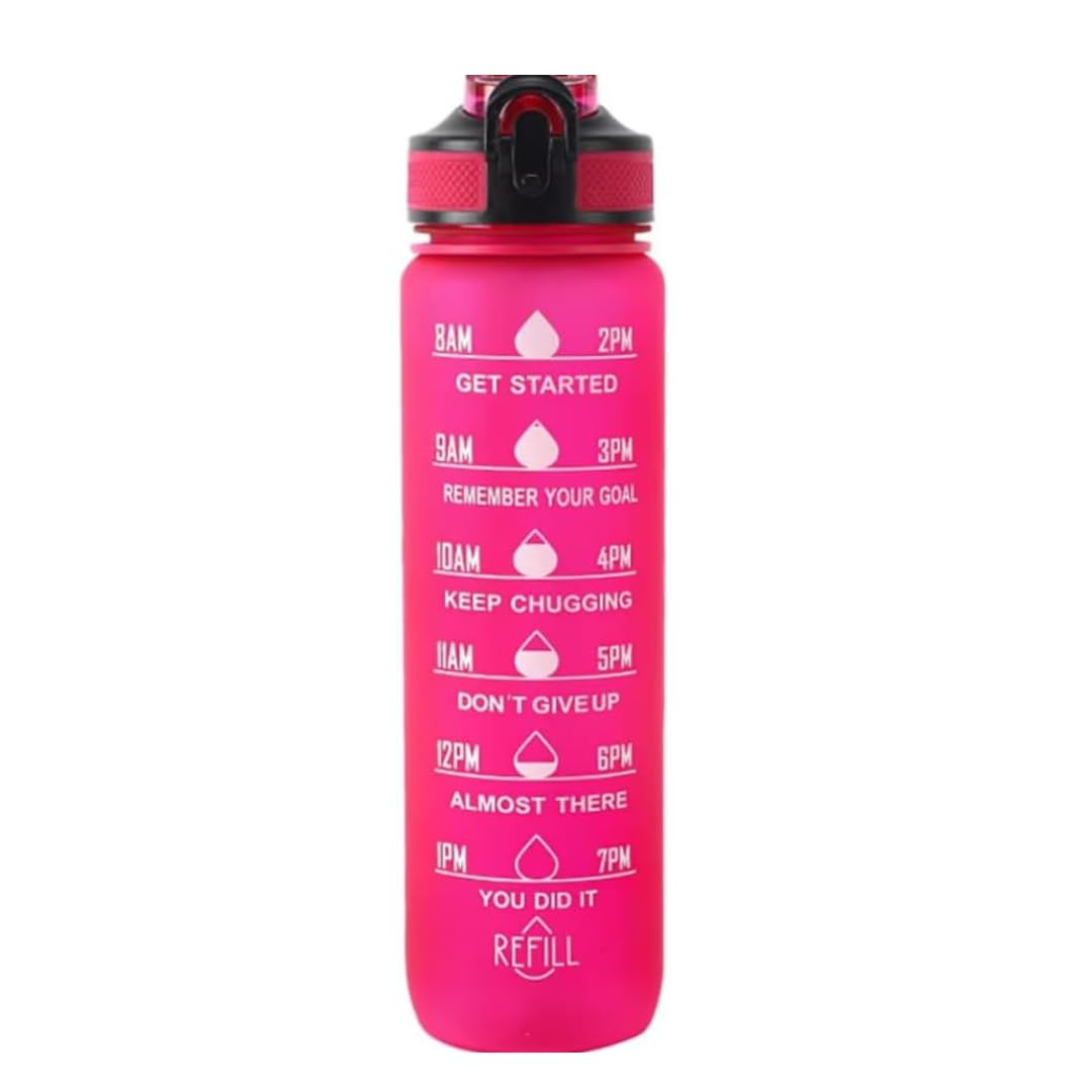 Spinegear Rose 1Liter Water Bottle | Motivational Water Bottle With Time Marker & Straw | Bpa-Free Tritan Leakproof Design, One-Click Open For Hydration Goals (, 1 Litre) 32Oz