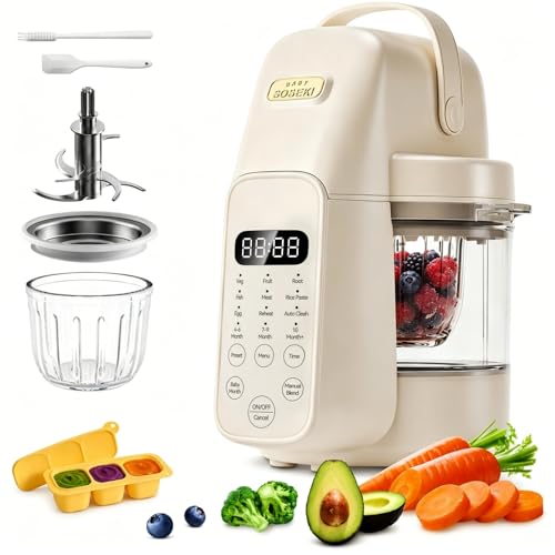 SosekiBaby Tutto Baby Food Maker with Glass Bowl One Step Baby Blender-Food Processor and Steamer Puree Grinder 316L Stainless Steel Blades Auto Cooking & Easy Cleaning-BPA-Free Ivory