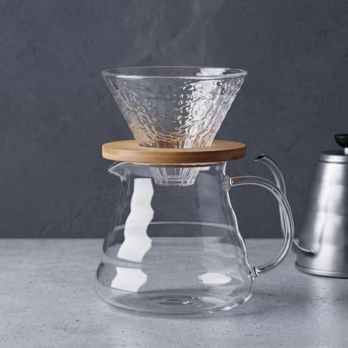 Image of 850ml Pour Over Coffee Maker with Glass Filter Cone - Heat Resistant Borosilicate Glass Drip Brewer Borosilicate Glass Brewer with Glass Filter Cone (Perfect for 4 Cups)