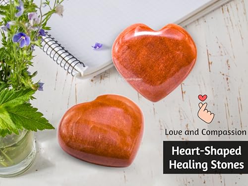 Image of Certified Carrot Jasper Crystal Heart Palm Pebbles Stones for Anxiety Stress Relief Massage - AAA Grade Original Healing Gemstone Agate Heart Palm Stone for Yoga Meditation Spiritual
