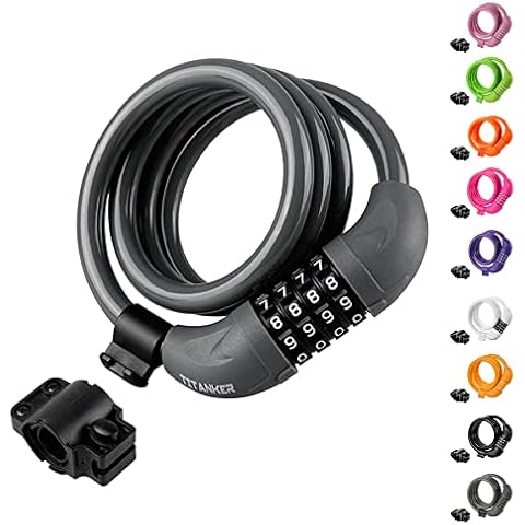 Titanker Bike Lock, Bike Locks Cable 4 Feet Coiled Secure Resettable Combination Bike Cable Lock with Mounting Bracket, 1/2 Inch Diameter Cover