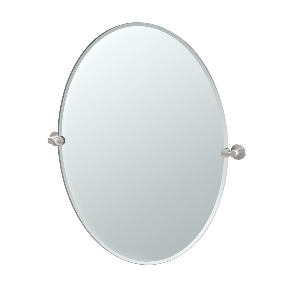 Gatco 4699LG Channel Frameless Oval Mirror, 32 Inch, Satin Nickel/Wall