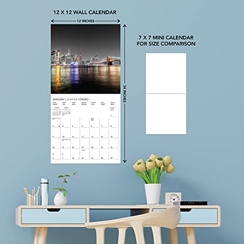 Image of Graphique 2022 New York Glitz Wall Calendar | 12 inch x 12 inch | Thick Paper | Home & Office Organizer | Large Monthly Grid | 3 Languages & Marked Holidays | 4 Month Preview Page for 2023