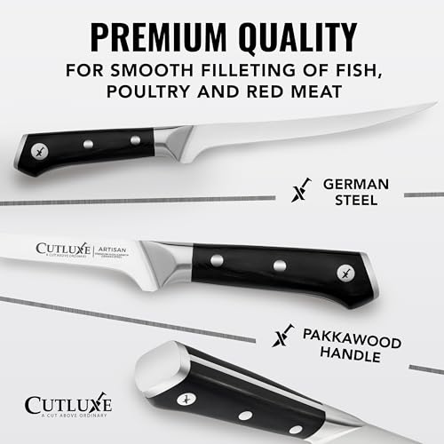 Cutluxe Fillet Knife for Fish & Meat – 7" Razor Sharp Boning Knife – Flexible High Carbon German Steel, Full Tang Ergonomic Handle Design, Grilling Gifts for Men – Artisan Series