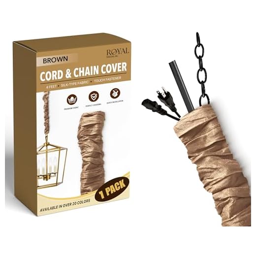 Royal Designs, Inc. Cord & Chain Cover 4 ft Silk Type Fabric, Chandelier Pendant Lighting Chain & Cable Management, Touch Fastener, Brown - 1 Pack