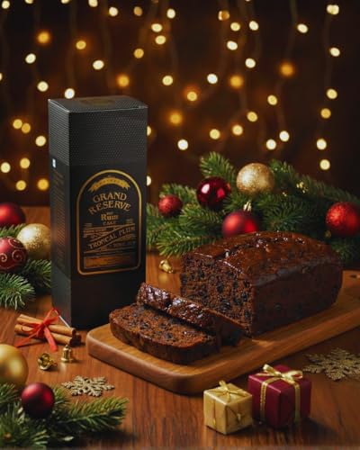 Image of Grand Reserve Old Rum Plum Cake - BY THELLIYANKAL BAKERS - Rich & Moist Fruit Cake with Berries with KERALA SPICES, Authentic Handmade Holiday Treat | Premium Gift Box | 800 gm (Pack of 1)