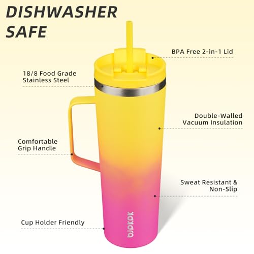 Image of BJPKPK 30oz Insulated Tumbler with Handle, Lid & Straw, Stainless Steel