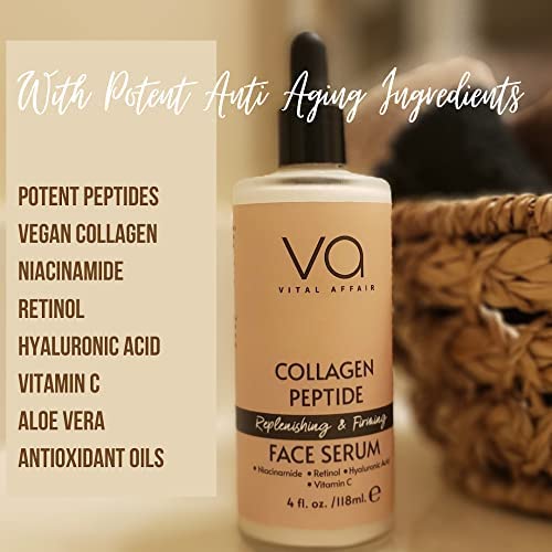Collagen Peptide Complex Serum-Anti Aging Serum With Niacinamide, Vegan Collagen, Retinol, Hyaluronic Acid & Vitamin C-Potent Peptide Serum Collagen Serum For Face By Vital Affair-For All Skin Types #TOP1