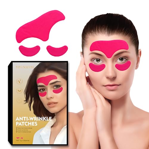 TIFUNMYSI Facial Wrinkle Patches Forehead Eye- 20 Set Hydrogel Face Patches for Deep Wrinkles, Fine Lines Treatment, Hyaluronic Acid Sensitive Skin Anti Aging for Women Men - Cherry Red