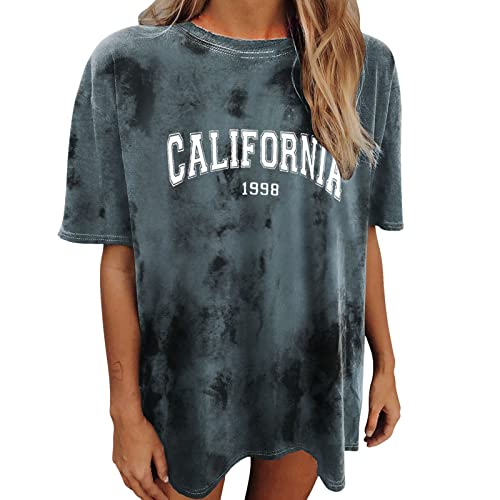 Summer Womens Tops Fashion Short Sleeve T Shirts Tie-dye Print Round Neck Oversized Tshirts Casual Loose Tshirts Blouse