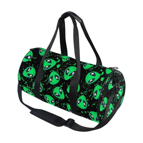 Round Duffel Sports Bag Green Alien Lightweight with Inner Pocket Gym Bag for Men Women Duffle Bag for Travel Sports