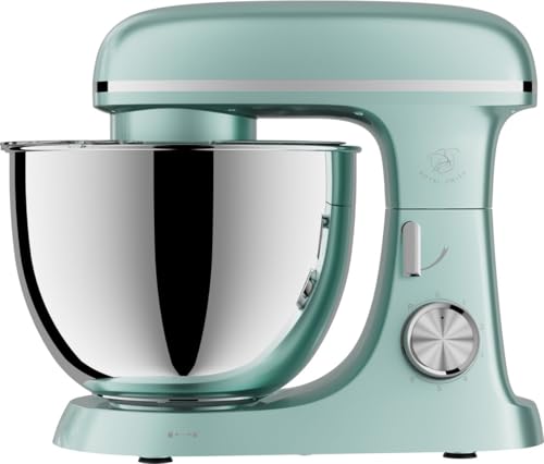 Royal Swiss Robot Pastelero 2000W - Cuenco de acero inoxidable 8,5L XXL, movimiento planetario, batidora de 6 velocidades con batidor, gancho y batidor plano, verde