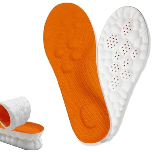 2026 New Steppers Insoles for Men & Women,4D Cloud Massage Memory Foam Insoles with Arch Support for All-Day Comfort(Orange, Men 11)