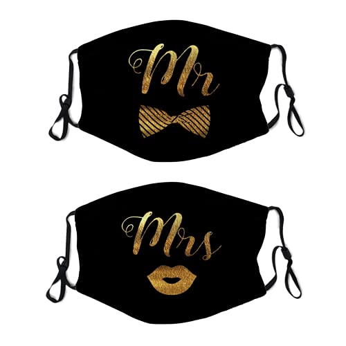 Tanksun Gold Wedding Mr Tie Face Mask Washable Face Bandanas Balaclava Reusable Fabric with 4 Filters Gift for Adults, One Size